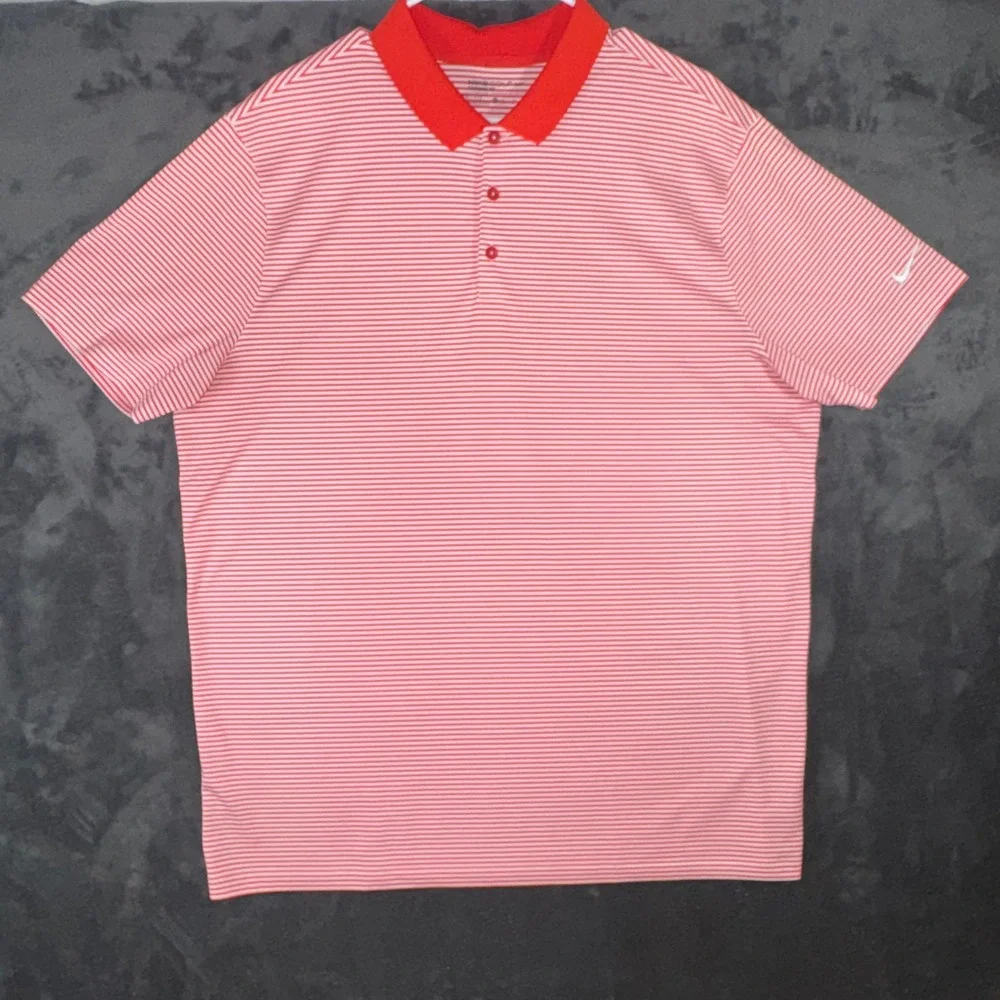 Mens XL Nike Golf Polo Shirt Red Striped Excellent Dri-FIT Short Sleeve Standard
